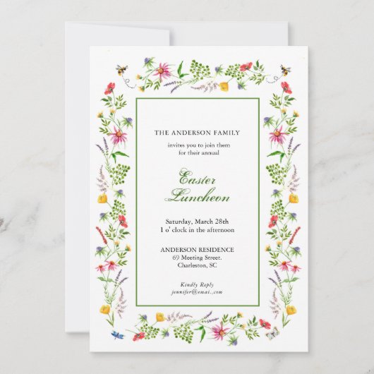 Elegant waterverf wildbloem paasBrunch Announ Aankondiging (Voorkant)
