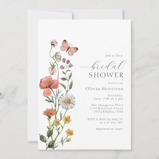 Elegant Waterverf Wildbloem Vrijgezellenfeest Scri Kaart (Voorkant)