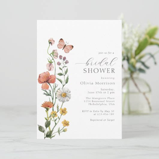 Elegant Waterverf Wildbloem Vrijgezellenfeest Scri Kaart (Staand voorkant)