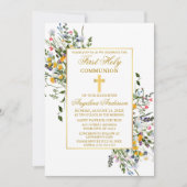 Elegant Waterverf Wildbloemen Gold Commune Kaart (Voorkant)