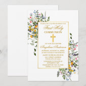 Elegant Waterverf Wildbloemen Gold Commune Kaart (Voorkant / Achterkant)