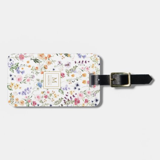 Elegant Waterverf Wilde bloem Garden Monogram Bagagelabel (Voorkant horizontaal)
