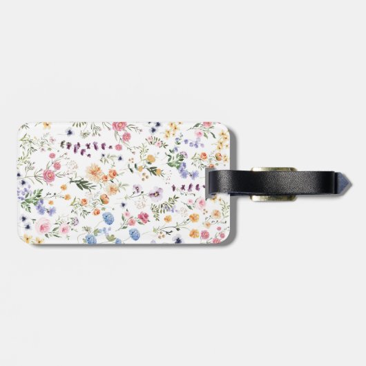 Elegant Waterverf Wilde bloem Garden Monogram Bagagelabel (Achterkant horizontaal)