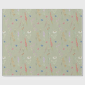 Elegant Waterverf Wilde bloem Tuinbes Sage Green Cadeaupapier (Vlak)