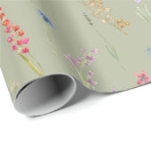 Elegant Waterverf Wilde bloem Tuinbes Sage Green Cadeaupapier (Rol Hoek)