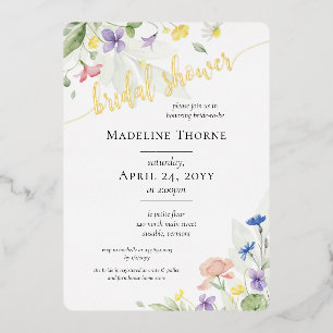 Elegant Waterverf Wilde bloemen Vrijgezellenfeest Folie Uitnodiging