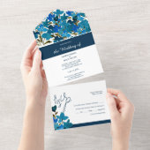 Elegant Waterverf Wilde bloemkorrels van blauw All In One Uitnodiging (Afscheurbaar)