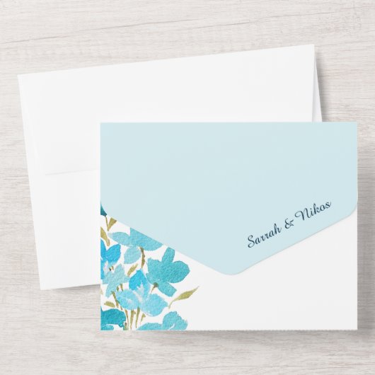 Elegant Waterverf Wilde bloemkorrels van blauw All In One Uitnodiging (Achterkant)