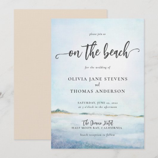 Elegant Waterverf Wilde Ocean Beach Aqua Wedding Kaart (Voorkant / Achterkant)