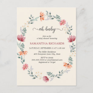 Elegant waterverf wildflower baby shower briefkaart