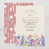 Elegant Waterverf Wildflower Baby shower Kaart (Voorkant / Achterkant)