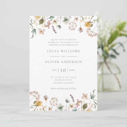 Elegant Waterverf Wildflower Floral Wedding Kaart (Staand voorkant)