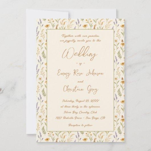 Elegant Waterverf Wildflower Floral Wedding Kaart (Voorkant)