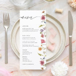 Elegant Waterverf Wildflower Floral Wedding Menu<br><div class="desc">Elegant Waterverf Floral Wedding Menu! Toon dit Voorjaarsvervangingsmenu van de wildbloem op de lijsten van het baby shower. Menu-kaarten van het kleine wilde-lente-meisje van het Baby shower</div>