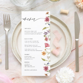 Elegant Waterverf Wildflower Floral Wedding Menu