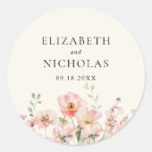 Elegant Waterverf Wildflower Garden Wedding Ronde Sticker (Voorkant)