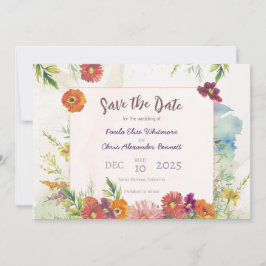 Elegant Waterverf Wildflower Garden Wedding Save The Date