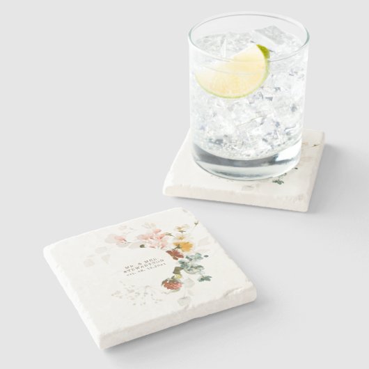 Elegant Waterverf Wildflower Garden Wedding Stenen Onderzetter (Zijkant)