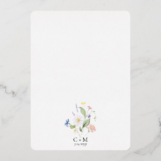 Elegant Waterverf Wildflower Marriage Verloving Folie Uitnodiging (Achterkant)
