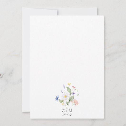 Elegant Waterverf Wildflower Marriage Verloving Kaart (Achterkant)