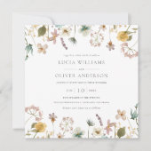 Elegant Waterverf Wildflower Square Wedding Kaart (Voorkant)