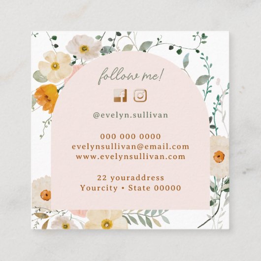 Elegant waterverf wildflower visitekaartje (Achterkant)