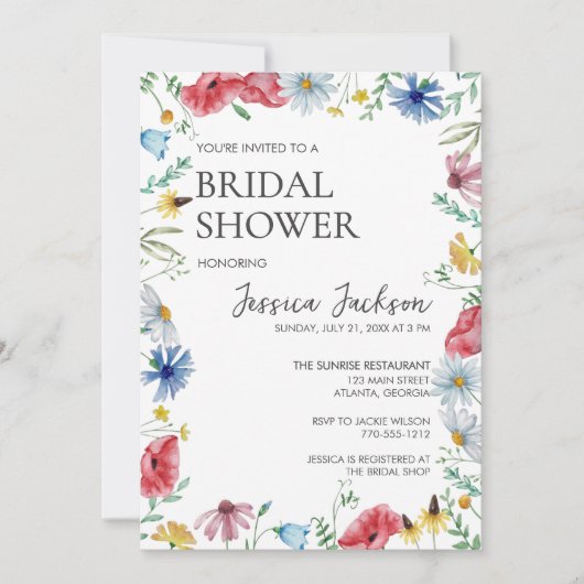 Elegant Waterverf Wildflower Vrijgezellenfeest Kaart (Voorkant)