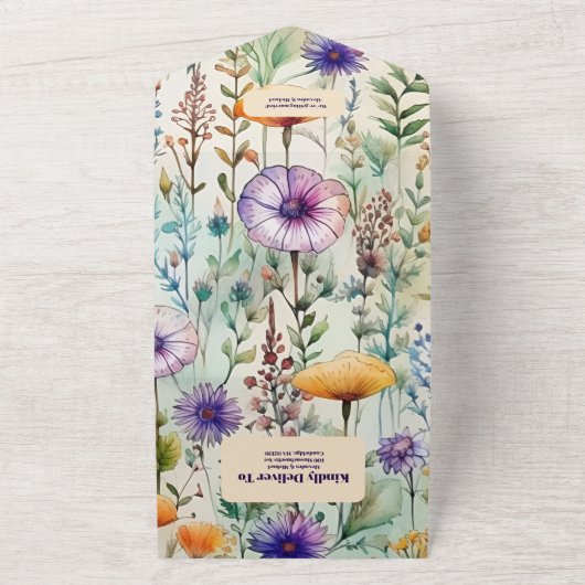Elegant Waterverf Wildflower Weddenschap All In One Uitnodiging (Buitenkant)