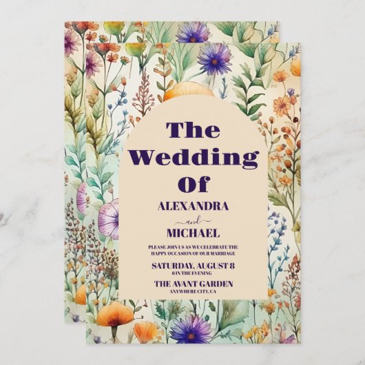 Elegant Waterverf Wildflower Weddenschap Kaart (Voorkant / Achterkant)