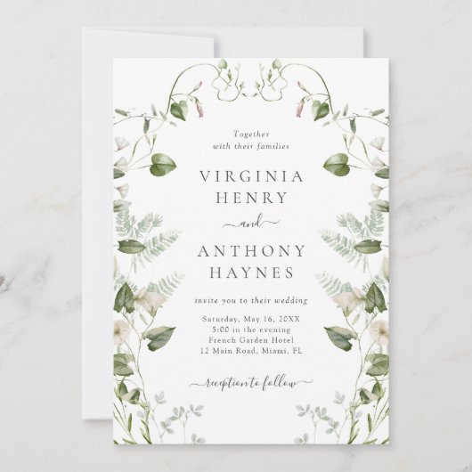 Elegant Waterverf Wildflower Weddenschap Kaart (Voorkant)