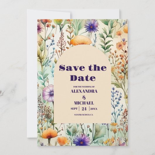 Elegant Waterverf Wildflower Weddenschap Save The Date (Voorkant)
