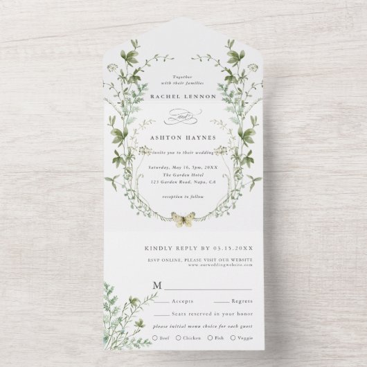 Elegant Waterverf Wildflower Wedding All In One Uitnodiging (Binnen)