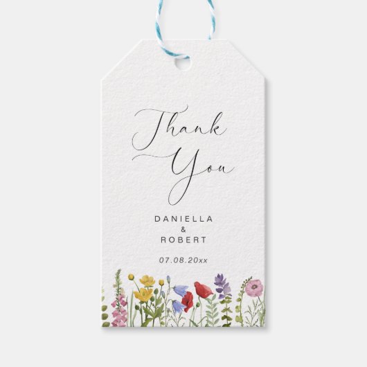 Elegant Waterverf Wildflower Wedding Cadeaulabel (Voorkant)