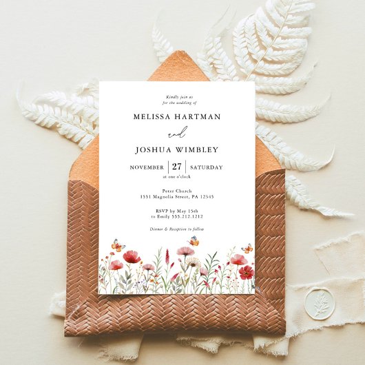 Elegant Waterverf Wildflower Wedding Kaart