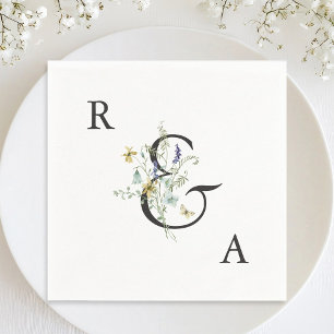 Elegant Waterverf Wildflower Wedding Monogram Servet