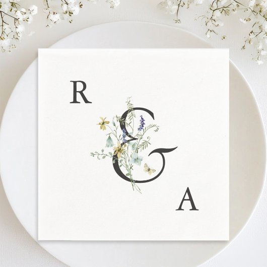 Elegant Waterverf Wildflower Wedding Monogram Servet