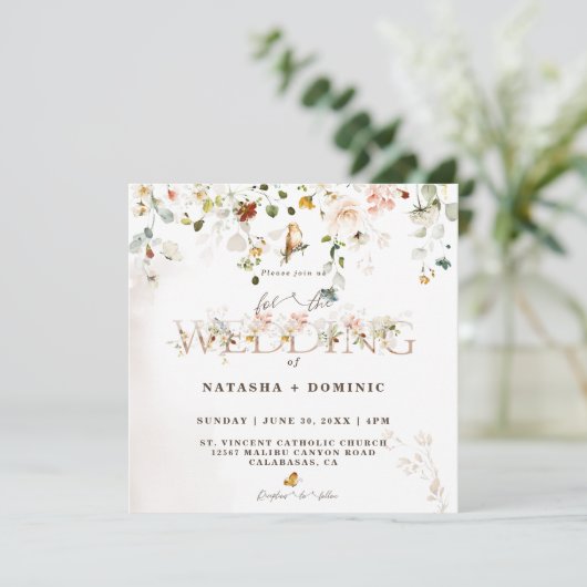 Elegant Waterverf Wildflower Wedding Uitnodiging (Staand voorkant)