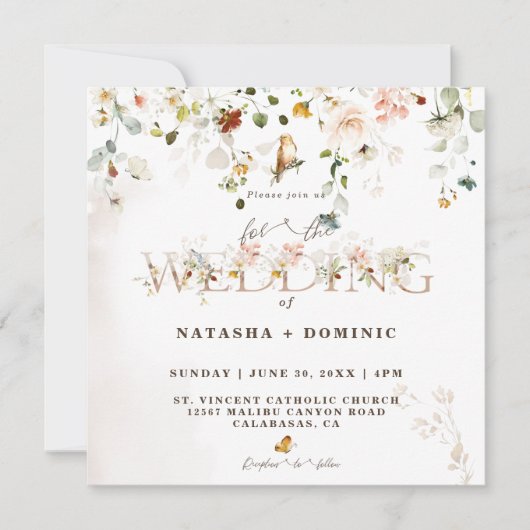 Elegant Waterverf Wildflower Wedding Uitnodiging (Voorkant)