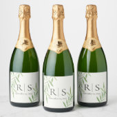 Elegant Waterverf Willow Botanisch Monogram Sparkling Wijnetiket (Flessen)