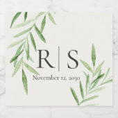 Elegant Waterverf Willow Botanisch Monogram Sparkling Wijnetiket (Enkel label)