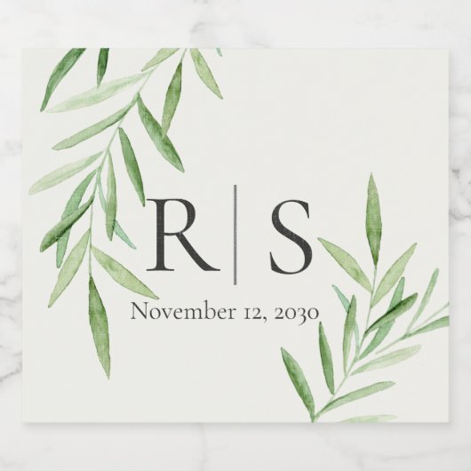 Elegant Waterverf Willow Botanisch Monogram Sparkling Wijnetiket (Enkel label)