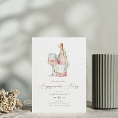 Elegant Waterverf Wine Monogram Engagement Party Kaart