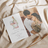 Elegant Waterverf Wine Monogram Engagement Party Kaart