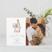 Elegant Waterverf Wine Monogram Engagement Party Kaart (Staand voorkant)