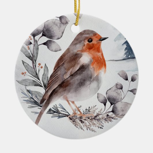 Elegant Waterverf Winter American Robin Keramisch Ornament (Voorkant)