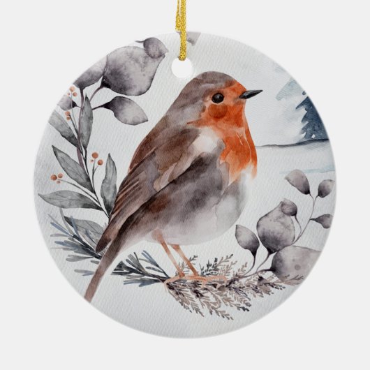 Elegant Waterverf Winter American Robin Keramisch Ornament (Achterkant)