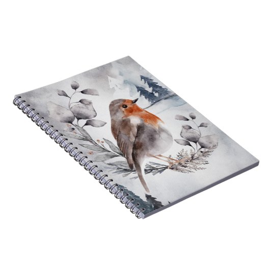 Elegant Waterverf Winter American Robin Notitieboek (Rechterzijde)