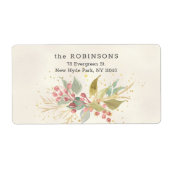 Elegant Waterverf Winter Berries & Greenery Etiket (Voorkant)