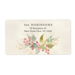 Elegant Waterverf Winter Berries & Greenery Etiket