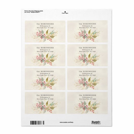 Elegant Waterverf Winter Berries & Greenery Etiket (Full Sheet)